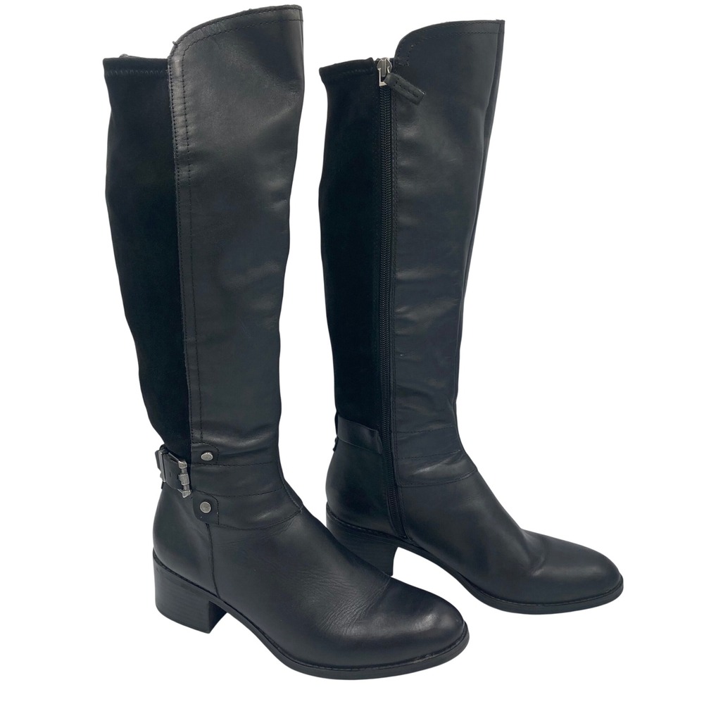 Franco Sarto Liora Black Leather Suede Knee High Riding Boots Women's Size 8M - Picture 2 of 11